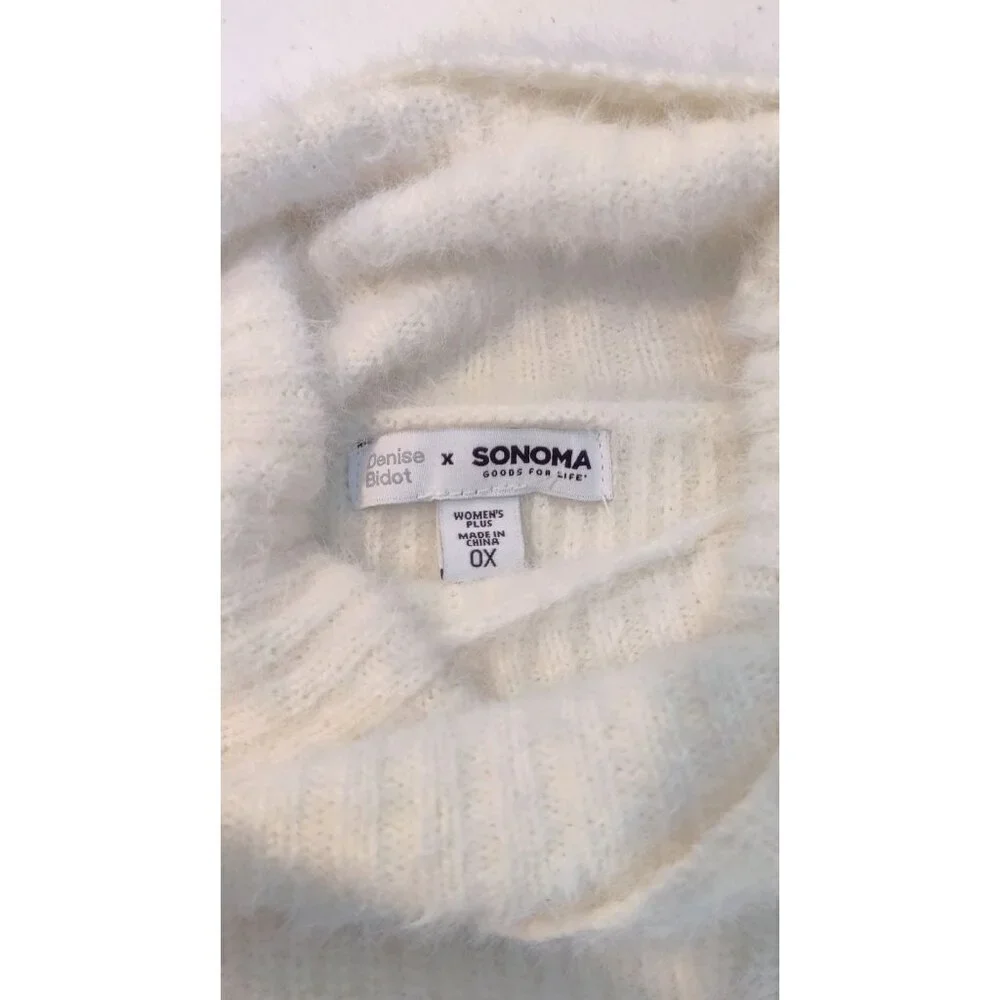 Fuzzy Sweater Winter White sz OX by Sonoma Cowl Neck Women's Cozy Soft Knit